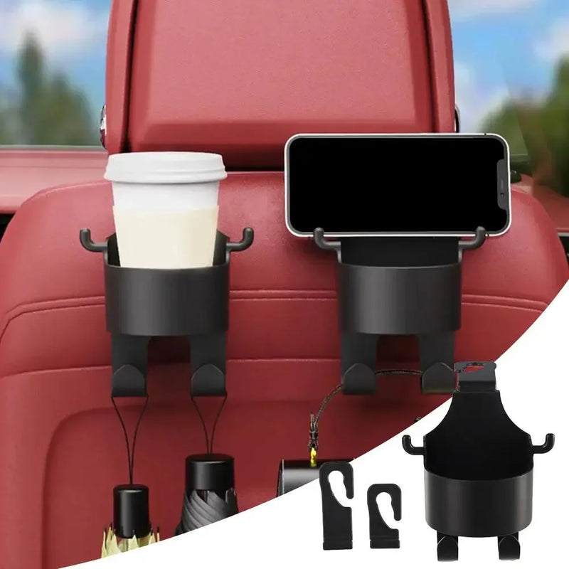Car Hook Seat Back Organizer – Cup Holder and Storage Box Keeps Rear Seat Essentials in Place and Mess-Free
