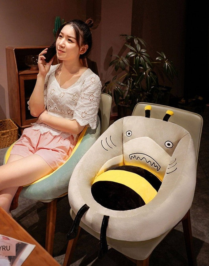 Solid Plush Square Mat Chair Cushion – Soft Cotton Padded Seat Mat for Office, Home & Outdoor Lounging Turtle Bee and Bee Shark Design