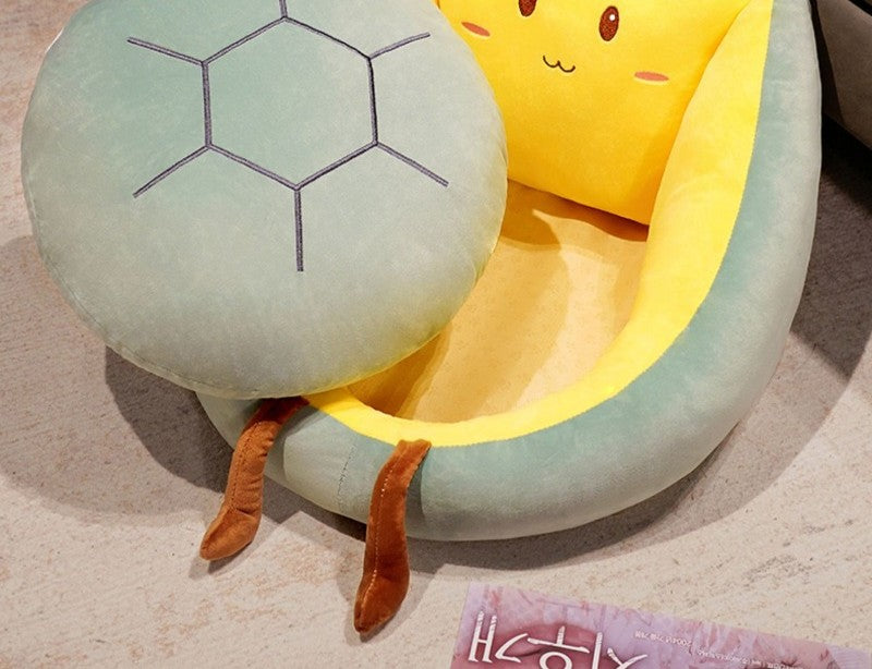 Solid Plush Square Mat Chair Cushion – Soft Cotton Padded Seat Mat for Office, Home & Outdoor Lounging Turtle Bee and Bee Shark Design