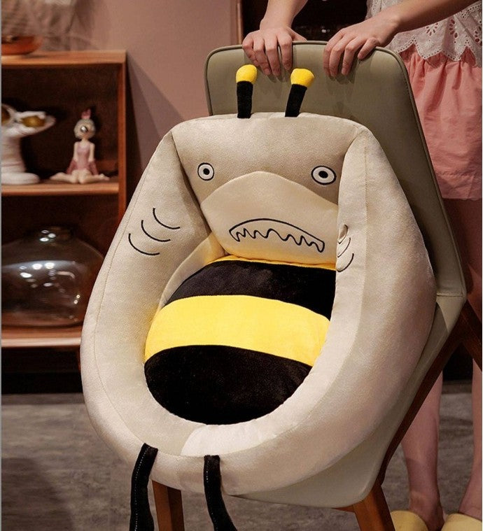 Solid Plush Square Mat Chair Cushion – Soft Cotton Padded Seat Mat for Office, Home & Outdoor Lounging Turtle Bee and Bee Shark Design