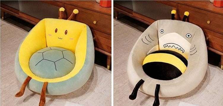 Solid Plush Square Mat Chair Cushion – Soft Cotton Padded Seat Mat for Office, Home & Outdoor Lounging Turtle Bee and Bee Shark Design