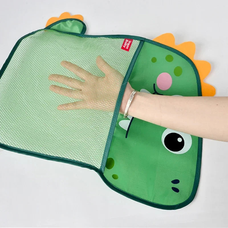 Dinosaur Baby Bath Toy Organizer – Mesh Bag with Suction Cups Keeps Toys Dry, Neat, and Off Your Tub Floor