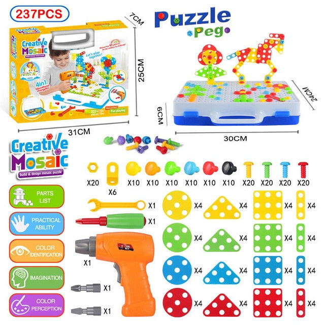 310 Pcs Drilling Mosaic Puzzle Toys, Best Popular Educational Fat Brain Toys For Kids