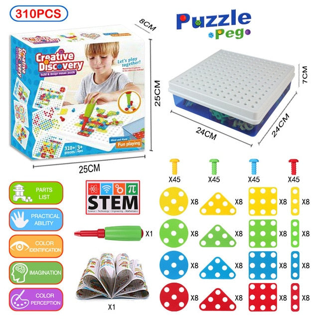 310 Pcs Drilling Mosaic Puzzle Toys, Best Popular Educational Fat Brain Toys For Kids