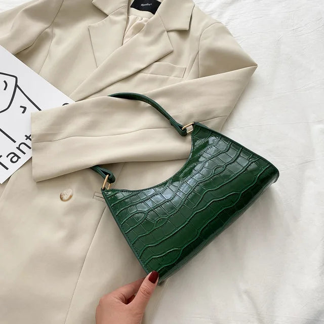 Fashion Alligator Pattern PU Leather Bag – Stylish Armpit Handbag for Women, Small Messenger Purse for Daily Essentials