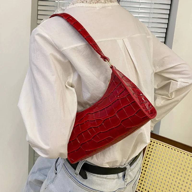 Fashion Alligator Pattern PU Leather Bag – Stylish Armpit Handbag for Women, Small Messenger Purse for Daily Essentials
