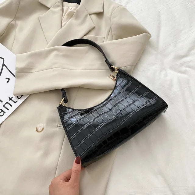 Fashion Alligator Pattern PU Leather Bag – Stylish Armpit Handbag for Women, Small Messenger Purse for Daily Essentials