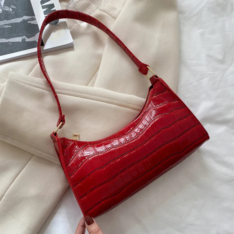Fashion Alligator Pattern PU Leather Bag – Stylish Armpit Handbag for Women, Small Messenger Purse for Daily Essentials