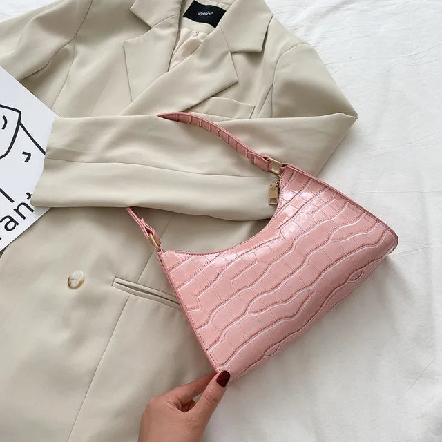 Fashion Alligator Pattern PU Leather Bag – Stylish Armpit Handbag for Women, Small Messenger Purse for Daily Essentials
