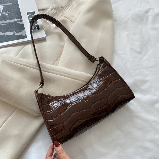 Fashion Alligator Pattern PU Leather Bag – Stylish Armpit Handbag for Women, Small Messenger Purse for Daily Essentials