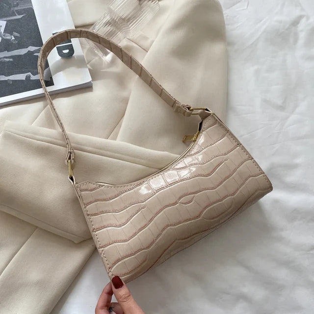 Fashion Alligator Pattern PU Leather Bag – Stylish Armpit Handbag for Women, Small Messenger Purse for Daily Essentials