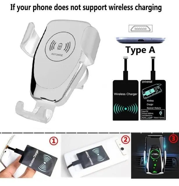 Fast Qi, Car Wireless Charger and Holder For iPhone and Samsung