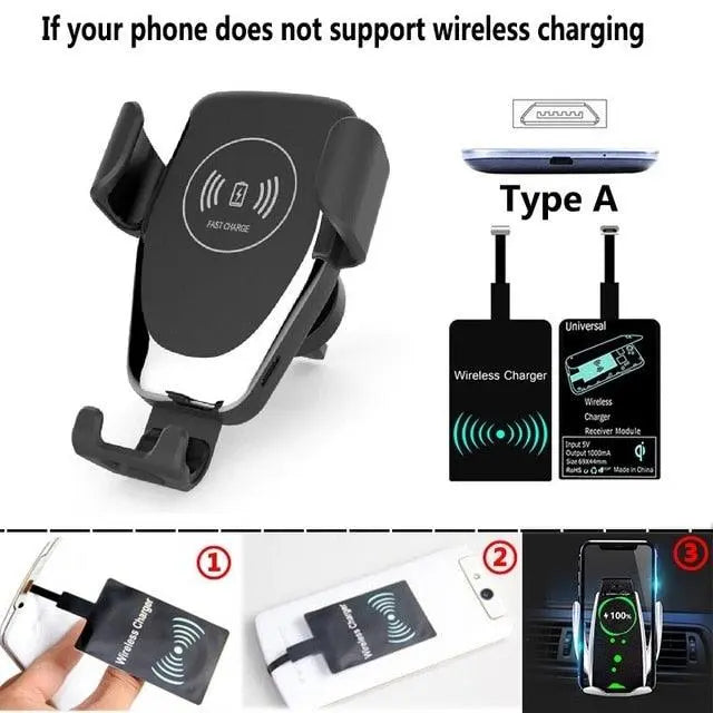 Fast Qi, Car Wireless Charger and Holder For iPhone and Samsung