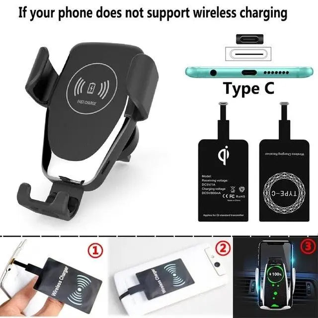 Fast Qi, Car Wireless Charger and Holder For iPhone and Samsung