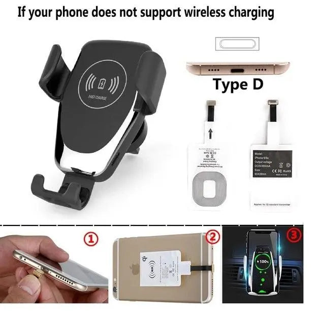 Fast Qi, Car Wireless Charger and Holder For iPhone and Samsung