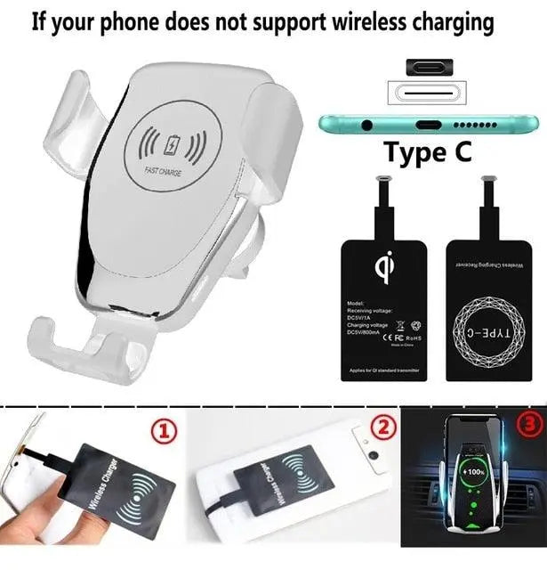 Fast Qi, Car Wireless Charger and Holder For iPhone and Samsung