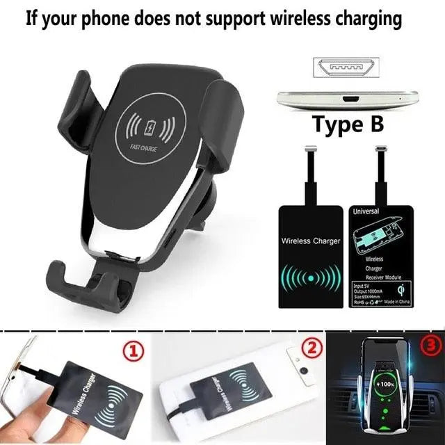 Fast Qi, Car Wireless Charger and Holder For iPhone and Samsung