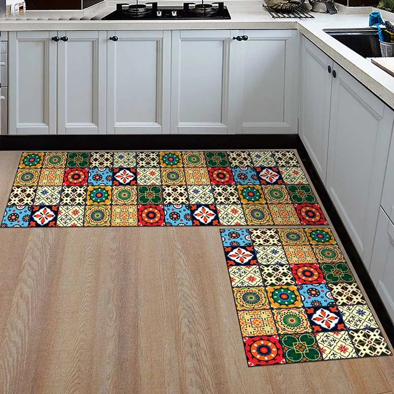 Modern Anti-Slip Kitchen Floor Mat – Geometric Print Area Rug for Bathroom, Balcony, Hallway, and Living Spaces