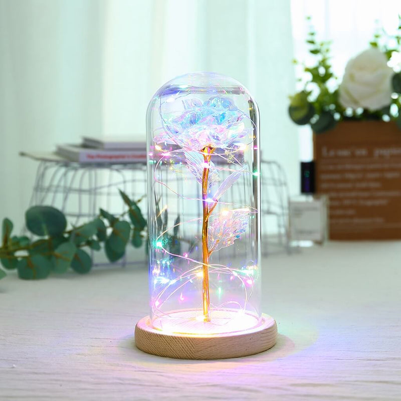 Galaxy Rose, Glass Rose, Enchanted Galaxy Rose In A Glass Dome, Beauty and the Beast Rose, Glowing Led Rose,