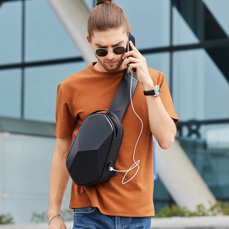 Bange Anti-Theft Hard Shell Sling Bag, Hard Shell Sling Crossbody Bag Backpack Anti-theft TSA Lock Waterproof Scratch-proof