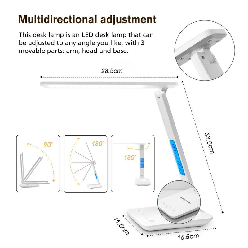 Wireless Charging LED Desk Lamp With Calendar Temperature Alarm Clock