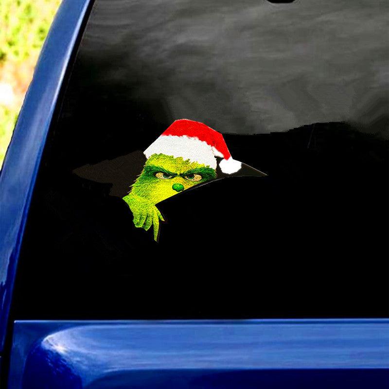 3D Green Haired Monster Christmas Car Cracked Car Decal Sticker Waterproof Easy Install PVC Vinyl Home Decoration