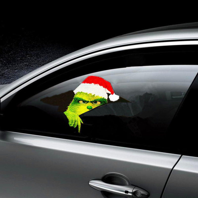 3D Green Haired Monster Christmas Car Cracked Car Decal Sticker Waterproof Easy Install PVC Vinyl Home Decoration