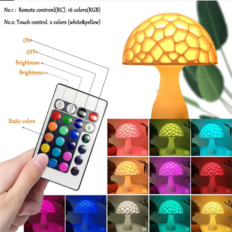 3D Printed Silicone Creative Mushroom Table Lamp