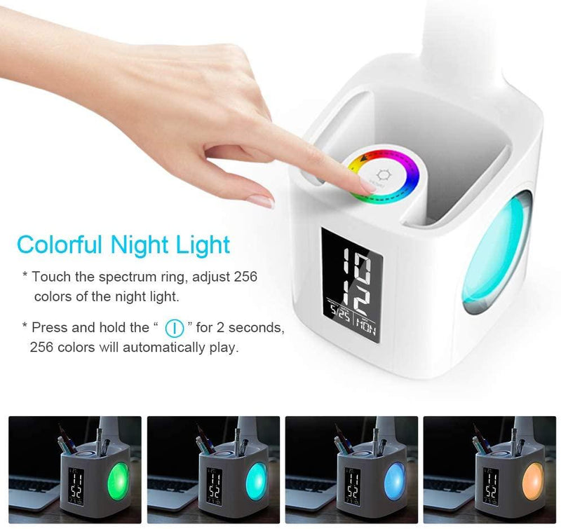 Study LED Desk Colors Night Light with USB Charging Screen Calendar