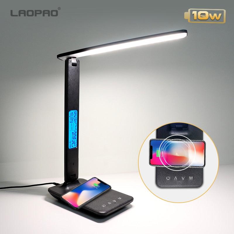 Wireless Charging LED Desk Lamp With Calendar Temperature Alarm Clock