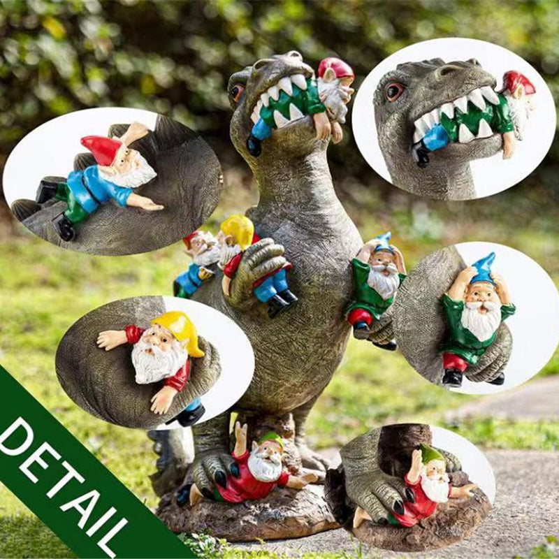 Dinosaur Eating Gnomes Garden Statue