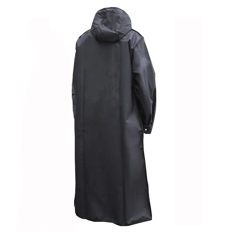 Waterproof Autumn Long Black Raincoat – Hooded, Thickened Jacket for Outdoor
