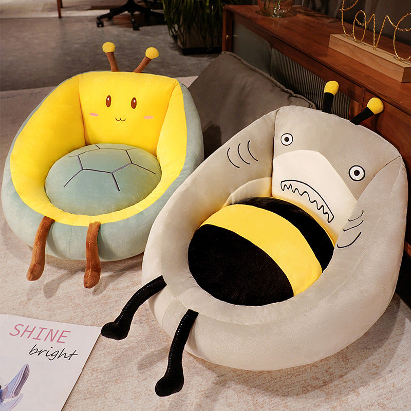 Solid Plush Square Mat Chair Cushion – Soft Cotton Padded Seat Mat for Office, Home & Outdoor Lounging Turtle Bee and Bee Shark Design