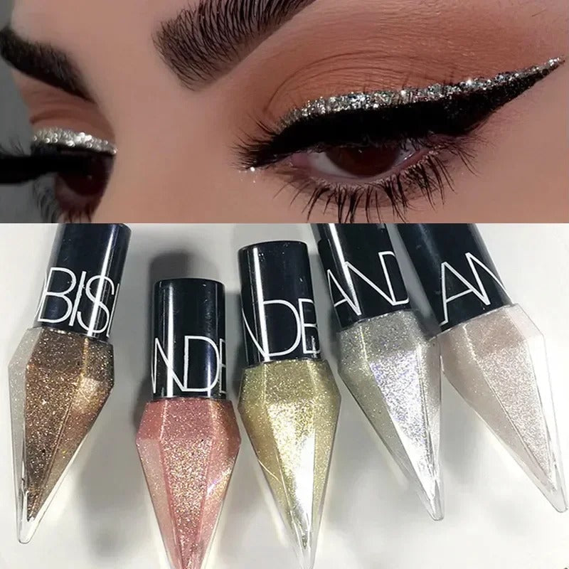 Diamond Shiny Eyeliners & Eyeshadow - Waterproof Glitter Liquid Eye Makeup in Silver and Rose Gold for Sparkling Eye Beauty