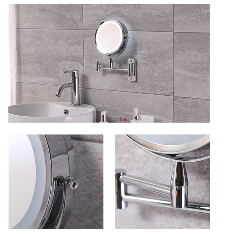 LED Lighted Folding Bathroom Mirror – Wall-Mounted 10X Magnification Touch Dimming Makeup Mirror with Dual-Sided Viewing
