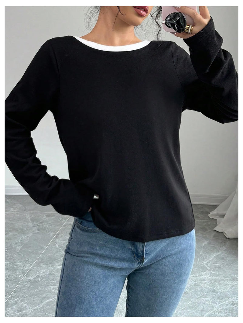 Round Neck Illusion Knit Two-Piece Set – Full Sleeve Base Layer for Layering & Lounge