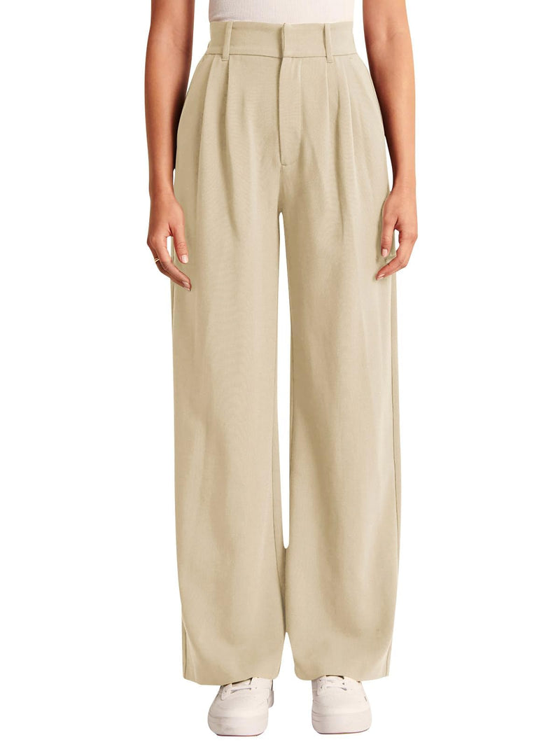 High-Waisted Wide-Leg Trousers – Elegant & Casual All-Season Pocket Slacks