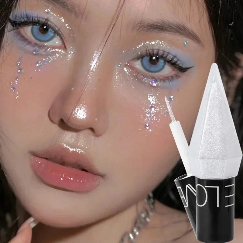 Diamond Shiny Eyeliners & Eyeshadow - Waterproof Glitter Liquid Eye Makeup in Silver and Rose Gold for Sparkling Eye Beauty