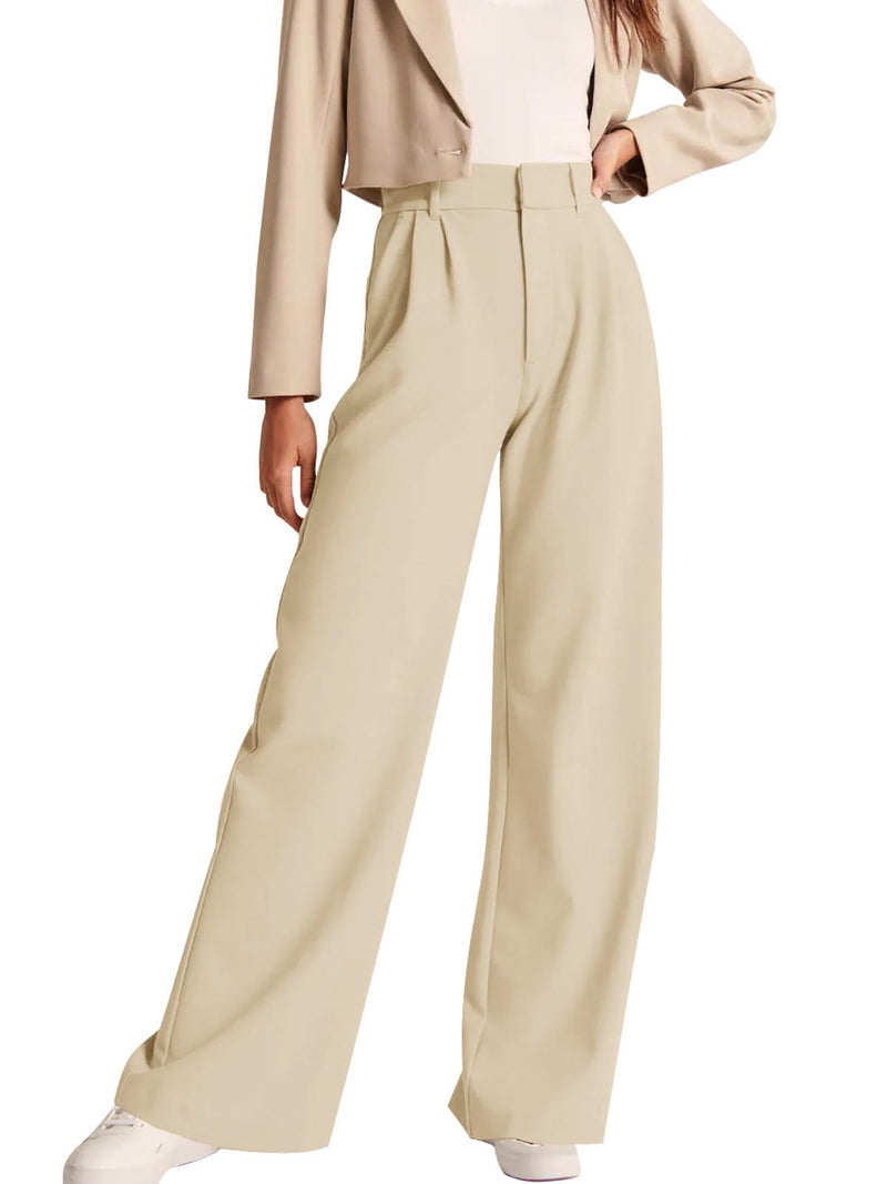 High-Waisted Wide-Leg Trousers – Elegant & Casual All-Season Pocket Slacks