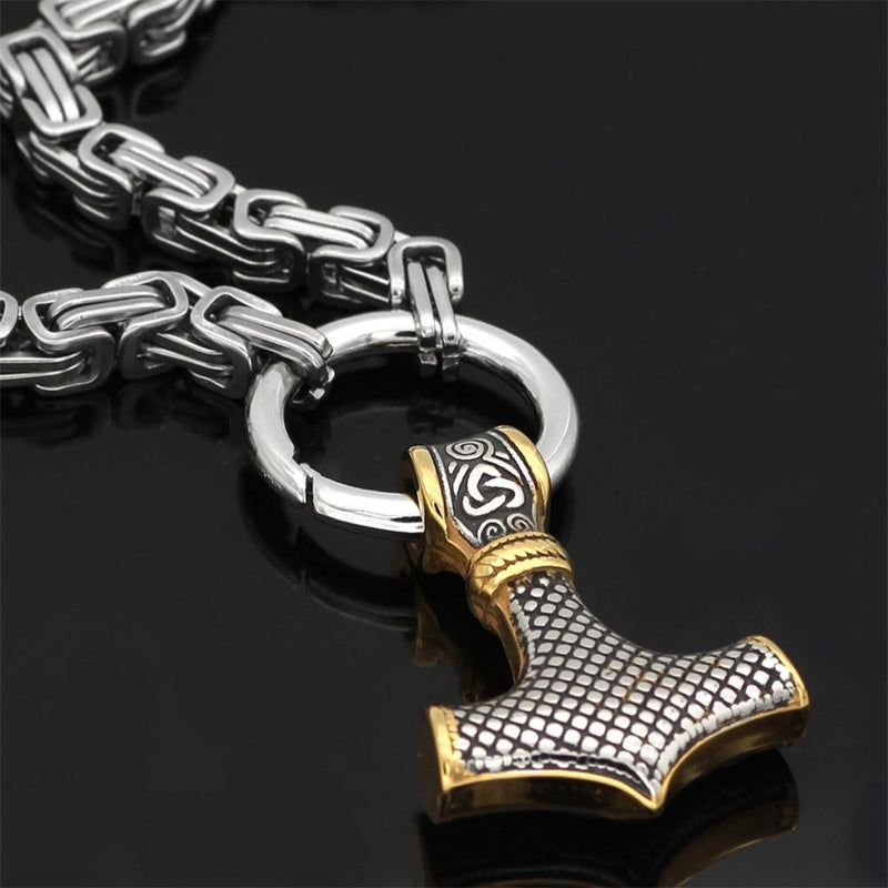 60–90 cm stainless steel double wolfskopf & mjolnir survival spirit necklace/bracelet