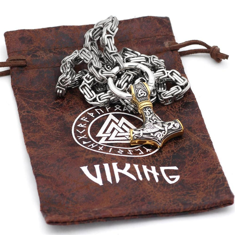 60–90 cm stainless steel double wolfskopf & mjolnir survival spirit necklace/bracelet