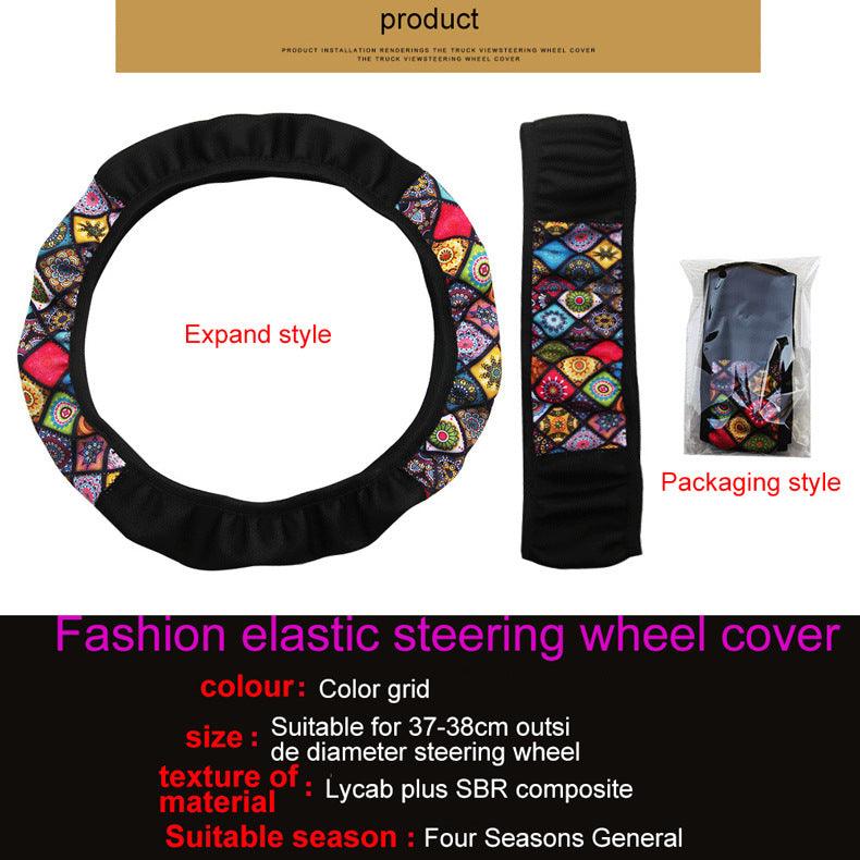 38cm Elastic Car Steering Wheel Cover Ethnic Style Print Anti-sli Car Covers Suite Fashion Trend Car Handle Cover