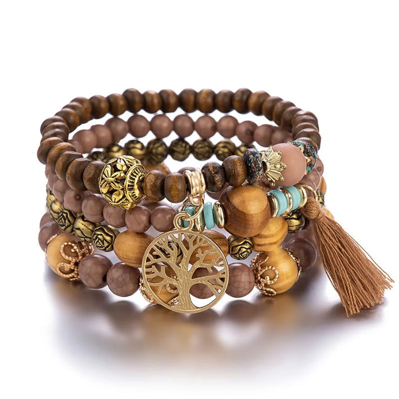 4Pcs Boho Wooden Beaded Bracelet