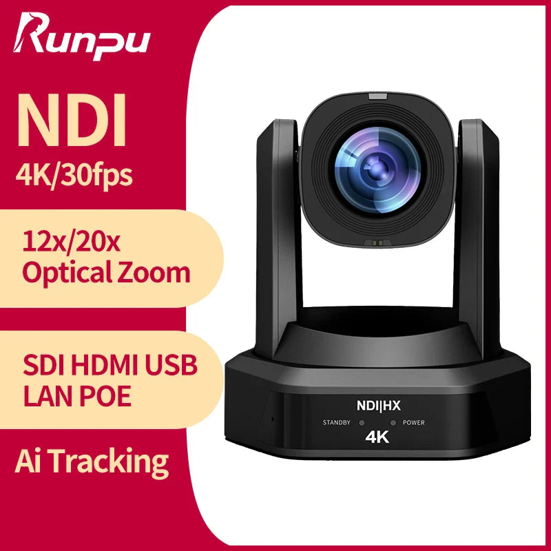 4K NDI PTZ Camera SDI &HDMI &USB3.0 Video PTZ Network IP Live Streaming Camera With 12x 20x Zoom for Broadcast Conference Church