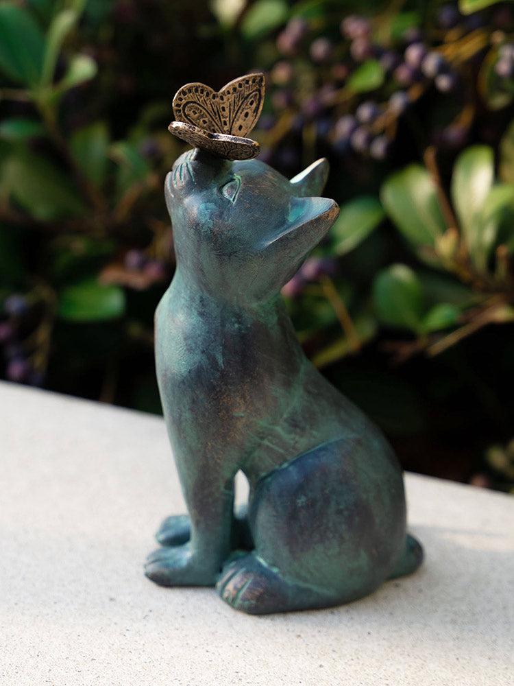 Curious Cat with Butterfly Garden Statue