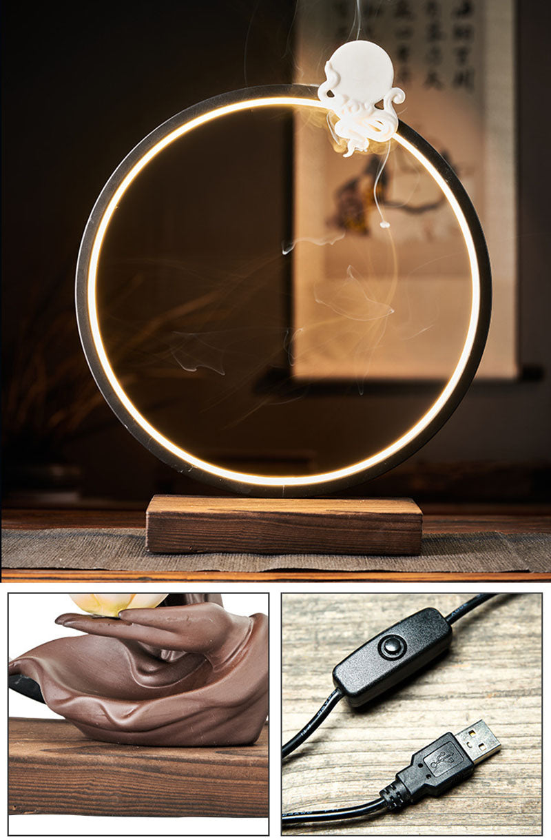 Buddha Hand Backflow Incense Burner LED Lamp
