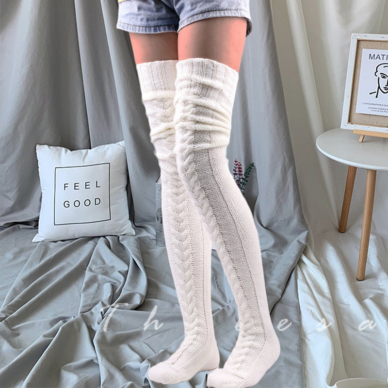 Thick Knitted Thigh High Socks