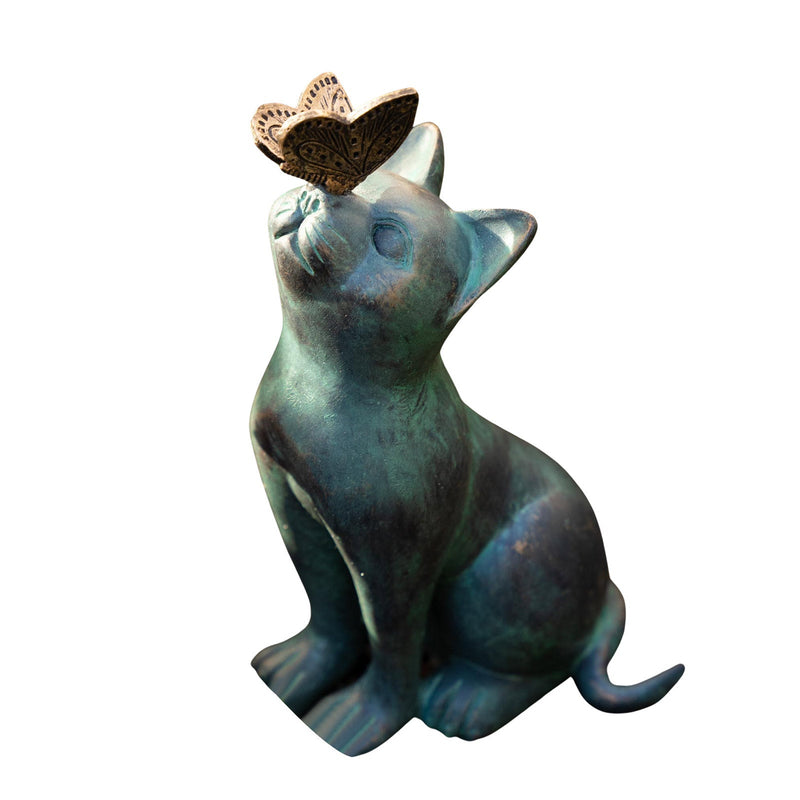 Curious Cat with Butterfly Garden Statue