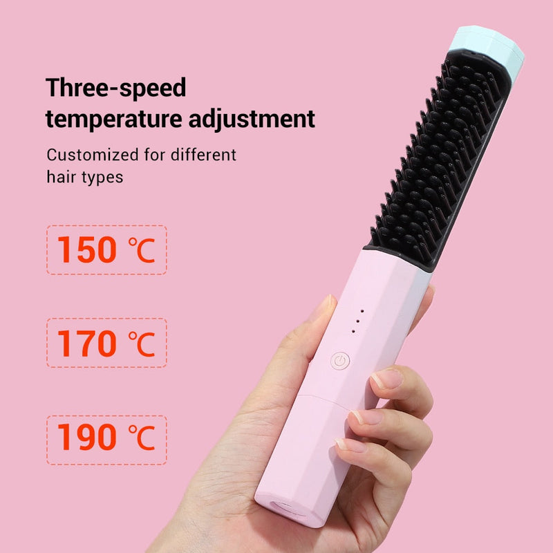 2 In 1 Wireless Frizz Free Hair Straightener Brush