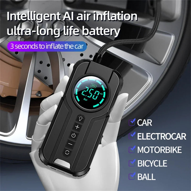 4-in-1 Car Jump Starter with Air Compressor - Emergency Battery Booster, USB Power Bank & LED Light - Essential Car Kit